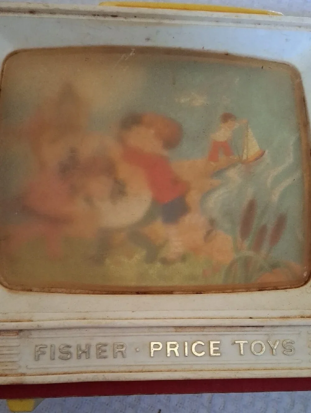 Fisher-Price Yellow and White Portable Toy TV with Red Trim
